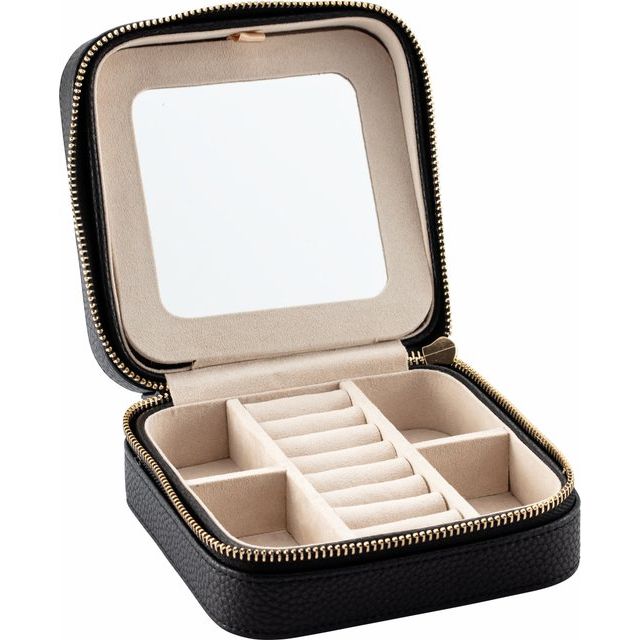 Leatherette Jewelry Case with Mirror - Black, Brown, Pink, or Cream