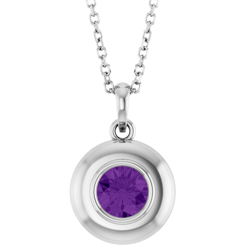 Natural Round Amethyst Bubble Button Solitaire 16-18" Necklace or Pendant - 14k Gold (Yellow, Rose or White), Platinum or Sterling Silver