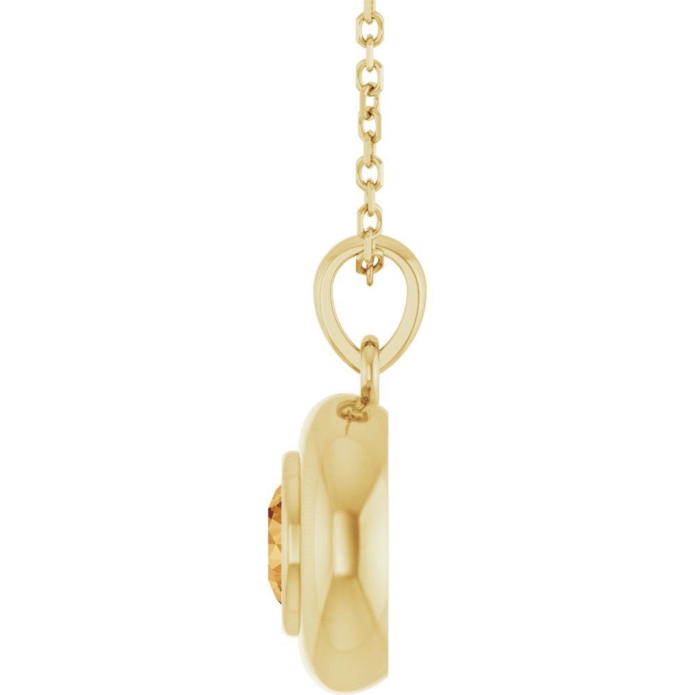 Natural Round Citrine Bubble Button Solitaire 16-18" Necklace or Pendant - 14k Gold (Yellow, Rose or White), Platinum or Sterling Silver