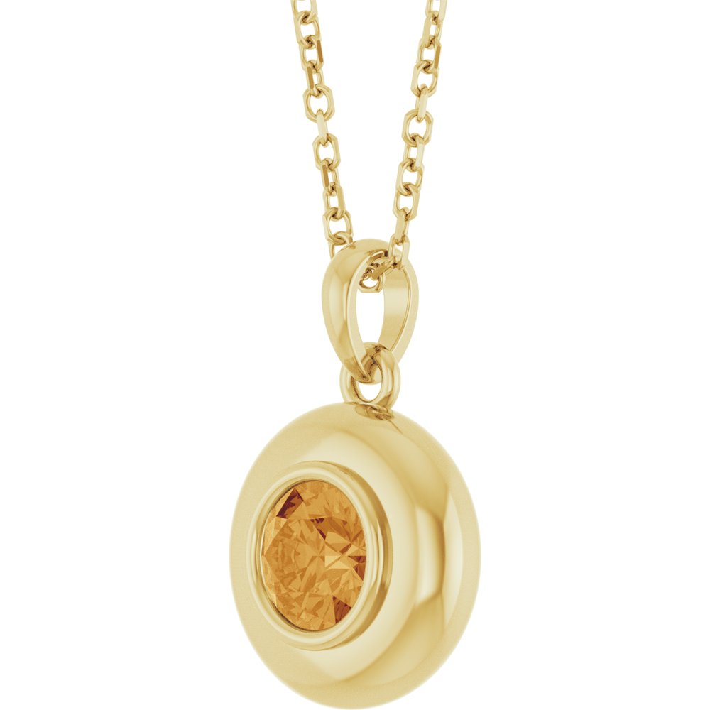 Natural Round Citrine Bubble Button Solitaire 16-18" Necklace or Pendant - 14k Gold (Yellow, Rose or White), Platinum or Sterling Silver