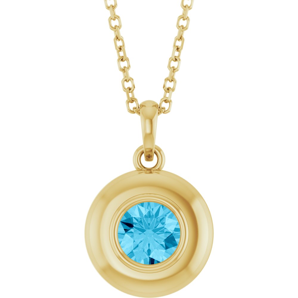 Natural Round Aquamarine Bubble Button Solitaire 16-18" Necklace or Pendant - 14k Gold (Yellow, Rose or White), Platinum or Sterling Silver