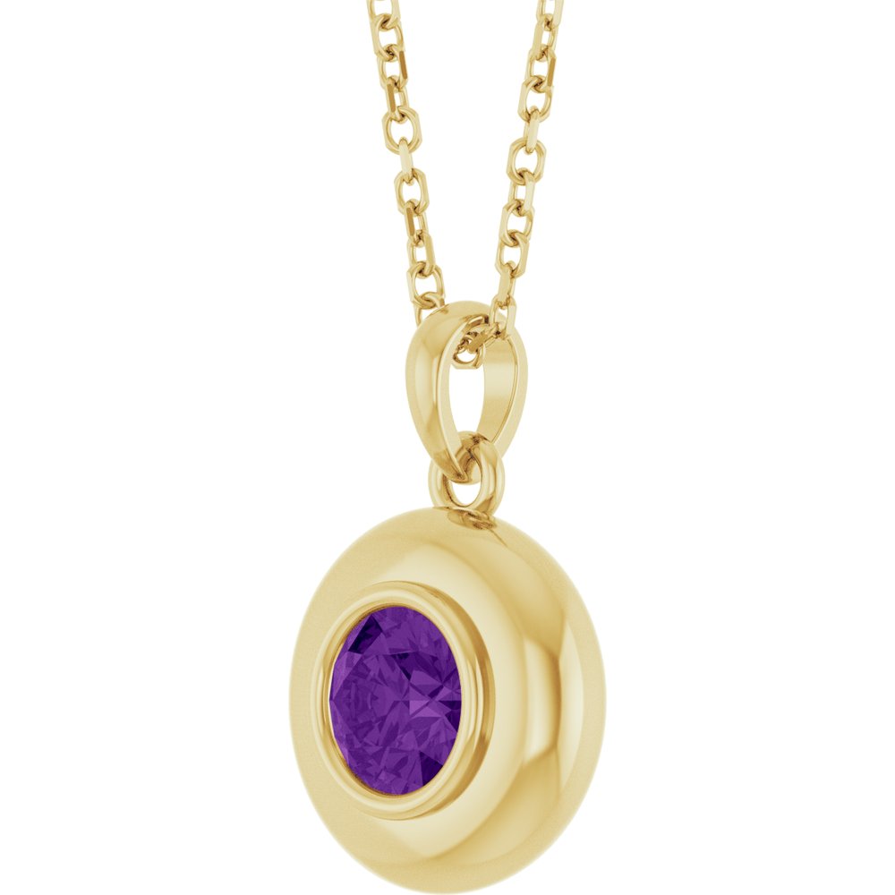 Natural Pear Amethyst Bubble Button Solitaire 16-18" Necklace or Pendant - 14k Gold (Yellow, Rose or White), Platinum or Sterling Silver