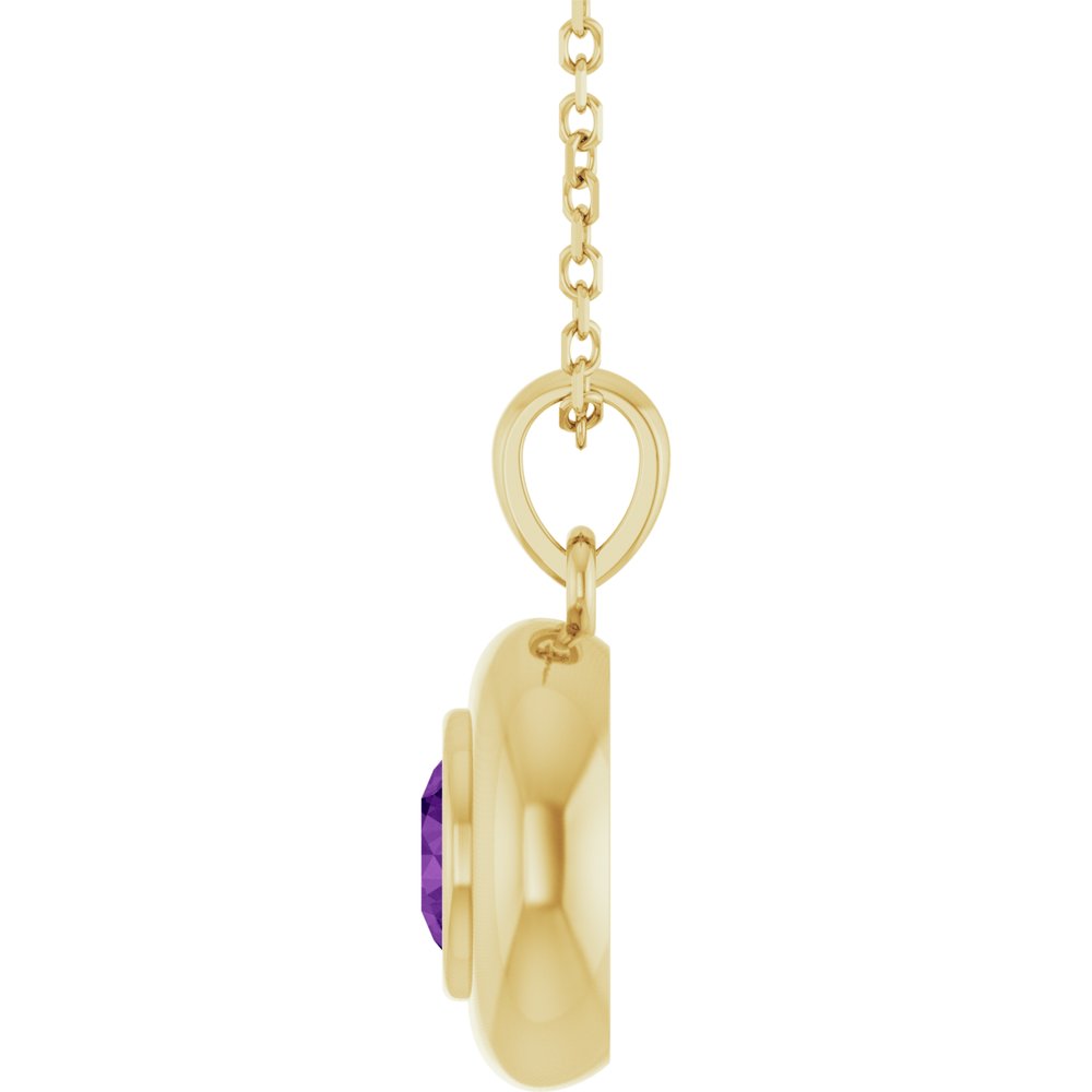 Natural Pear Amethyst Bubble Button Solitaire 16-18" Necklace or Pendant - 14k Gold (Yellow, Rose or White), Platinum or Sterling Silver