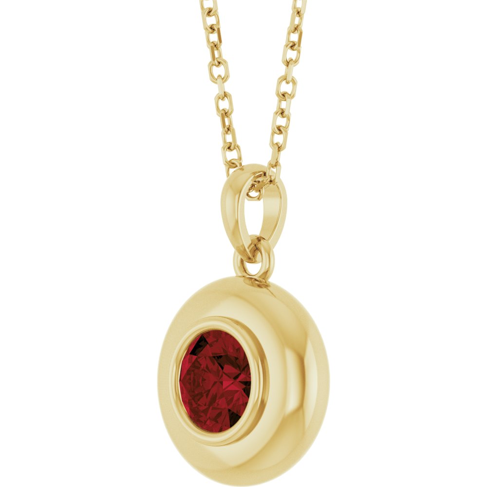 Natural Round Mozambique Garnet Bubble Button Solitaire 16-18" Necklace or Pendant - 14k Gold (Yellow, Rose or White), Platinum or Sterling Silver