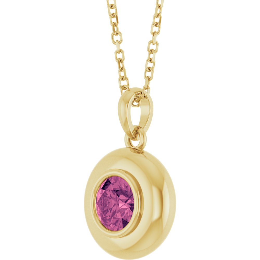 Natural Round Pink Tourmaline Bubble Button Solitaire 16-18" Necklace or Pendant - 14k Gold (Yellow, Rose or White), Platinum or Sterling Silver