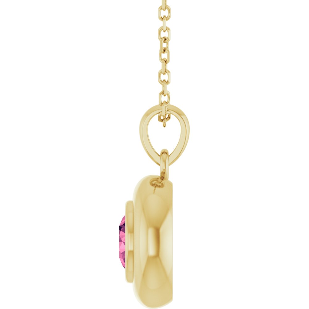 Natural Round Pink Tourmaline Bubble Button Solitaire 16-18" Necklace or Pendant - 14k Gold (Yellow, Rose or White), Platinum or Sterling Silver
