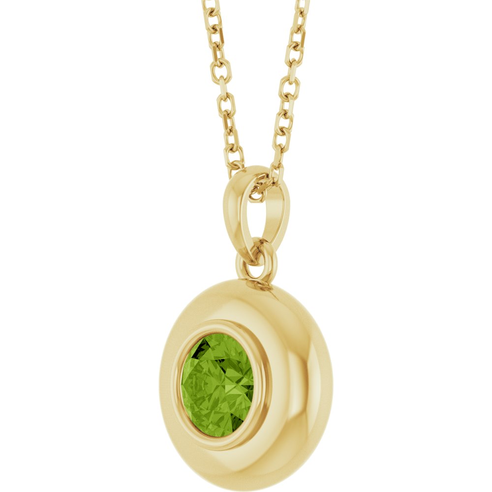 Natural Round Peridot Bubble Button Solitaire 16-18" Necklace or Pendant - 14k Gold (Yellow, Rose or White), Platinum or Sterling Silver