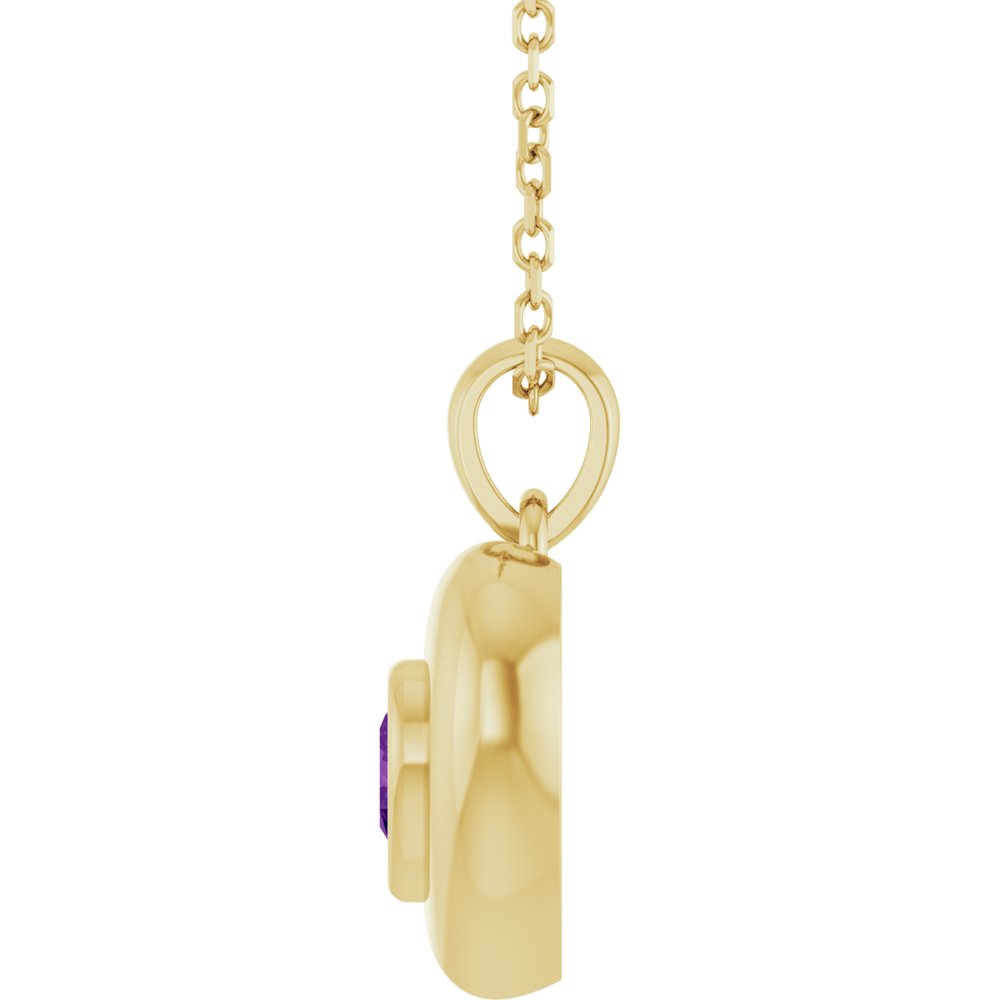 Natural Pear Amethyst Bubble Button Solitaire 16-18" Necklace or Pendant - 14k Gold (Yellow, Rose or White), Platinum or Sterling Silver