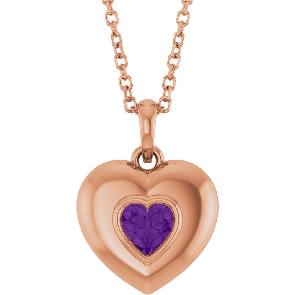 Natural Pear Amethyst Bubble Button Solitaire 16-18" Necklace or Pendant - 14k Gold (Yellow, Rose or White), Platinum or Sterling Silver