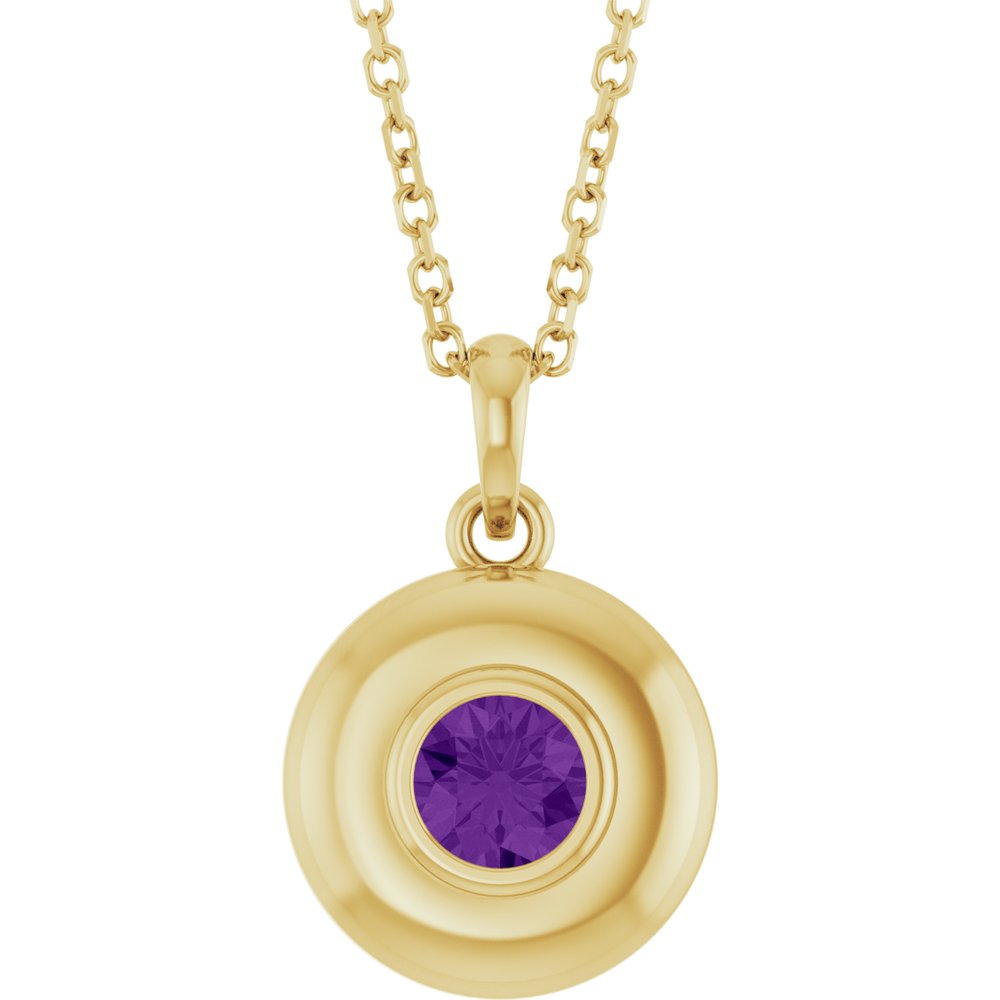 Natural Pear Amethyst Bubble Button Solitaire 16-18" Necklace or Pendant - 14k Gold (Yellow, Rose or White), Platinum or Sterling Silver