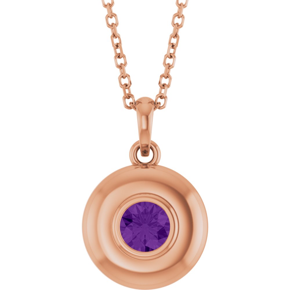 Natural Pear Amethyst Bubble Button Solitaire 16-18" Necklace or Pendant - 14k Gold (Yellow, Rose or White), Platinum or Sterling Silver
