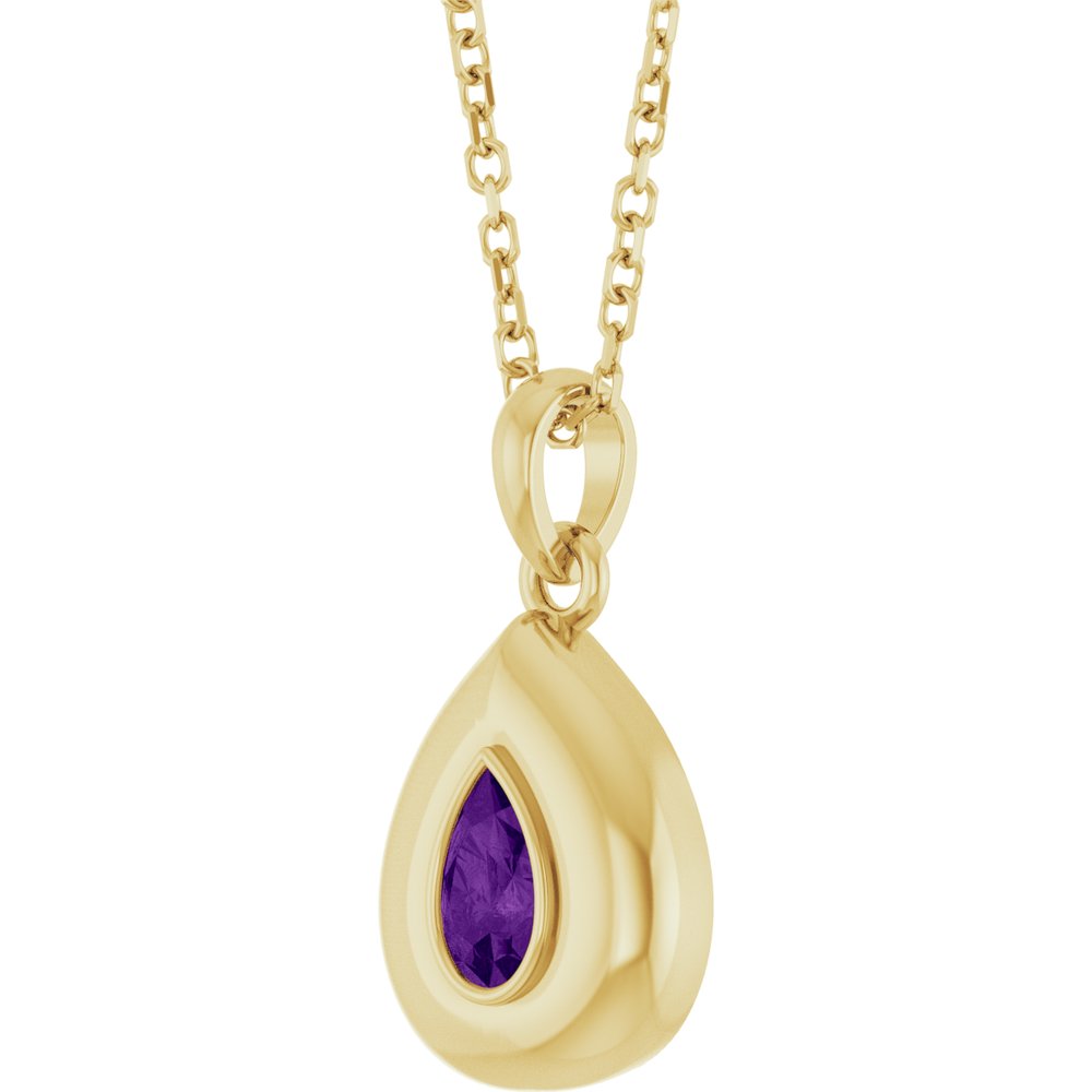 Natural Pear Amethyst Bubble Button Solitaire 16-18" Necklace or Pendant - 14k Gold (Yellow, Rose or White), Platinum or Sterling Silver