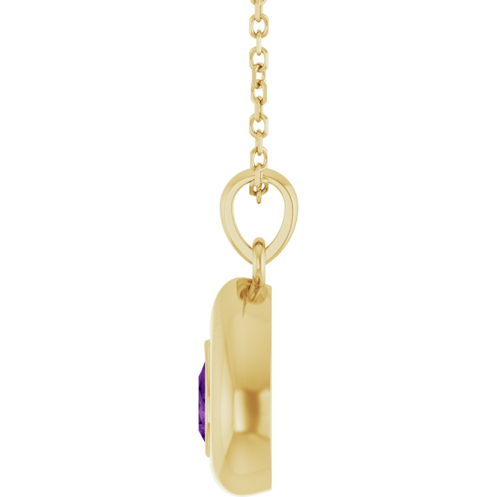 Natural Pear Amethyst Bubble Button Solitaire 16-18" Necklace or Pendant - 14k Gold (Yellow, Rose or White), Platinum or Sterling Silver