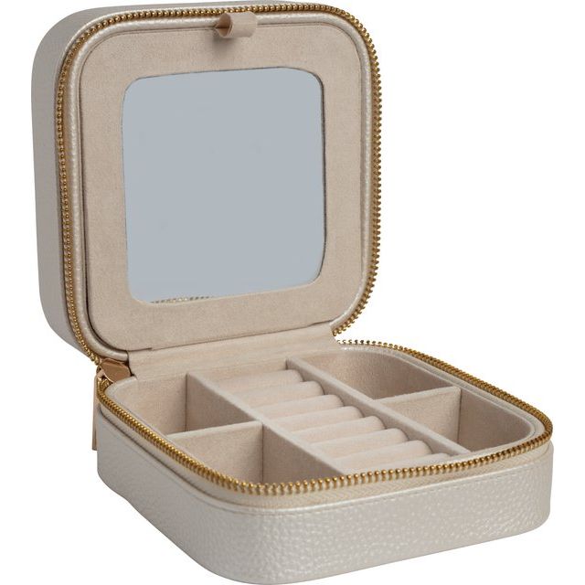 Leatherette Jewelry Case with Mirror - Black, Brown, Pink, or Cream