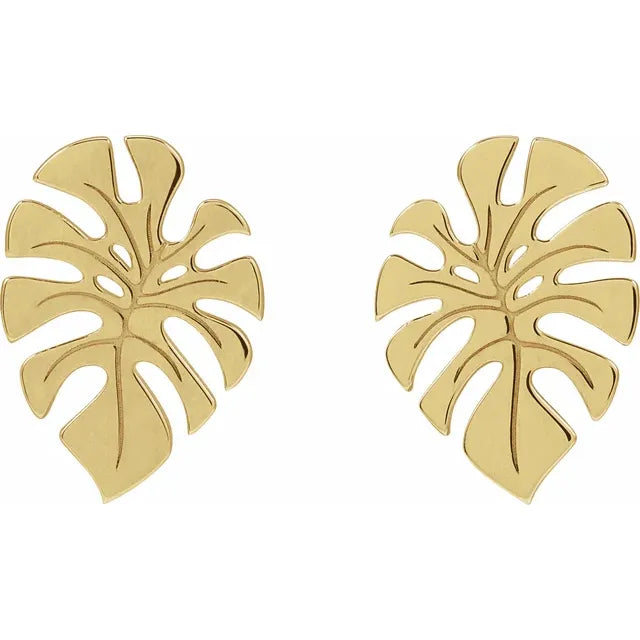 Monstera Leaf Earrings - 14k Gold (Yellow, White or Rose), Platinum, or Sterling Silver