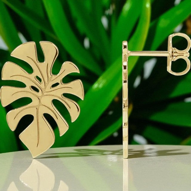 Monstera Leaf Earrings - 14k Gold (Yellow, White or Rose), Platinum, or Sterling Silver
