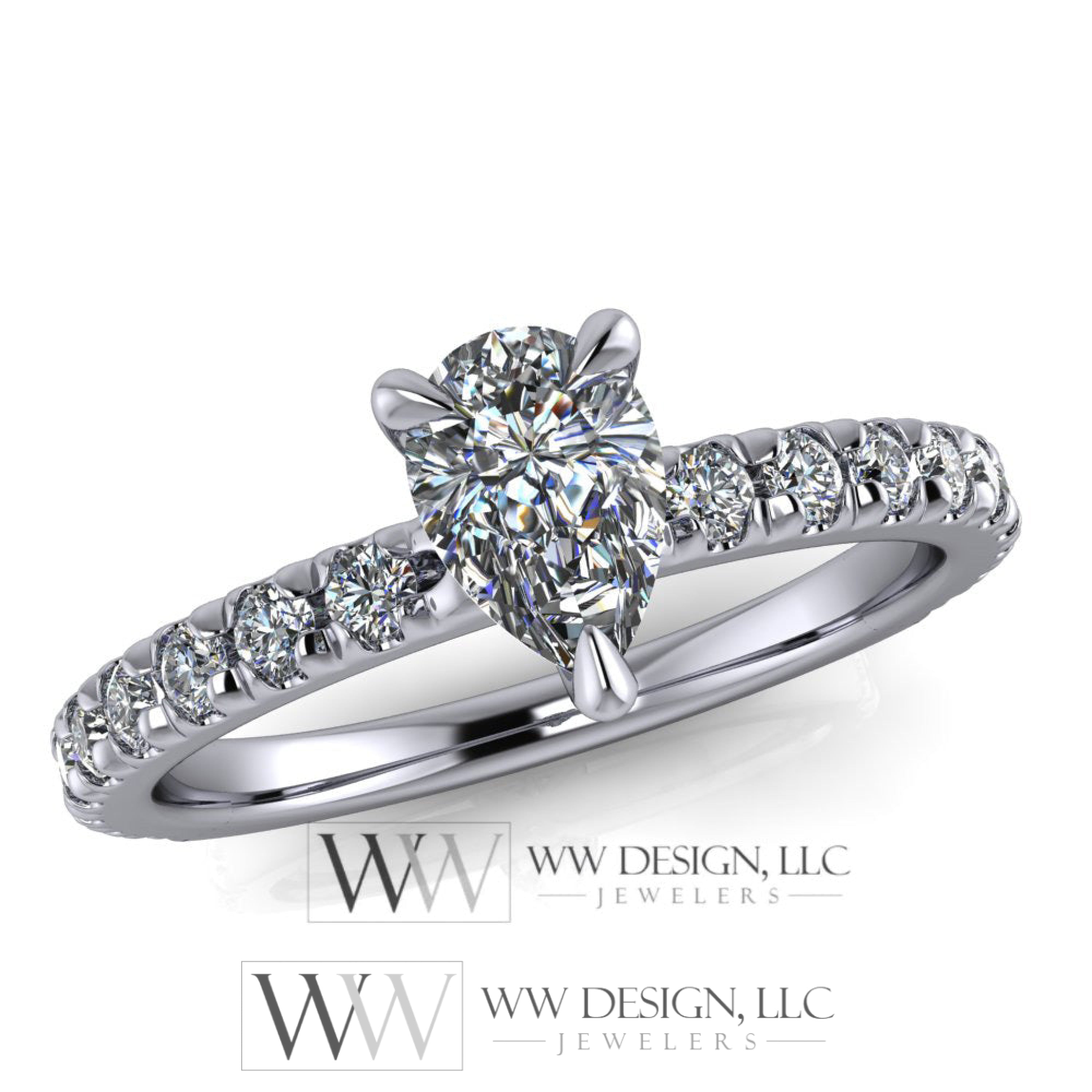 DIAMOND Engagement Ring Genuine Pear F-H VS 0.33 ct (0.69 ctw) 6x4mm 14k Gold (Y, W, R), 18k Gold, Platinum w Pave Diamond Band Promise Ring