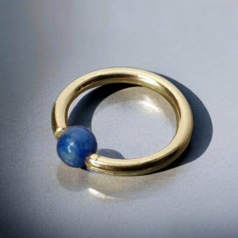 Lapis Captive Bead Ring - 16 ga Hoop - 14k Gold (Y, W, or R), Sterling Silver, or Platinum