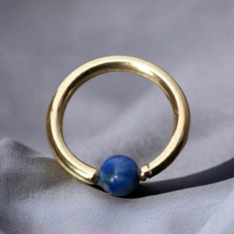 Lapis Captive Bead Ring - 16 ga Hoop - 14k Gold (Y, W, or R), Sterling Silver, or Platinum