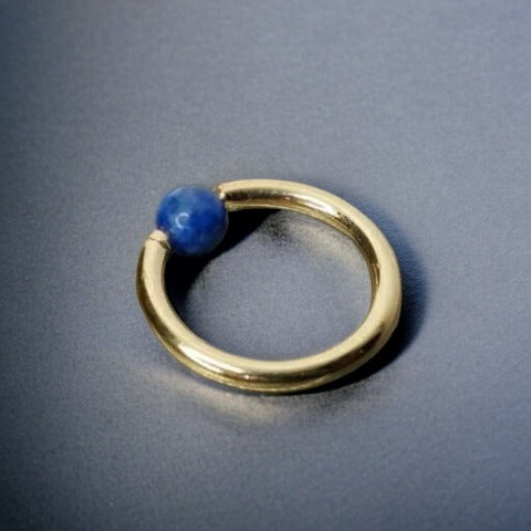 Lapis Captive Bead Ring - 16 ga Hoop - 14k Gold (Y, W, or R), Sterling Silver, or Platinum