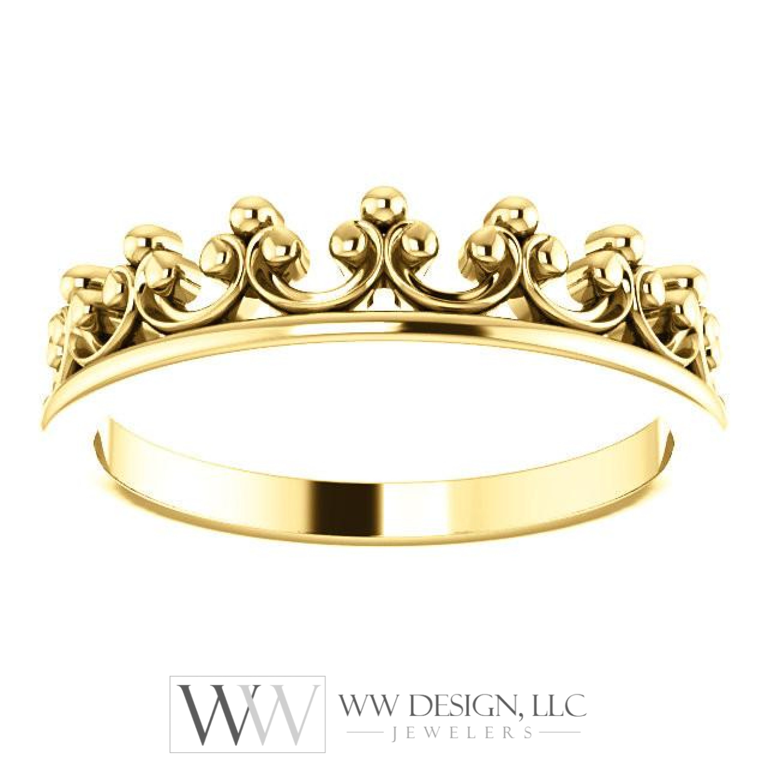 Stackable Crown Ring - Sterling Silver, 14k Gold (Y, W or R), Platinum