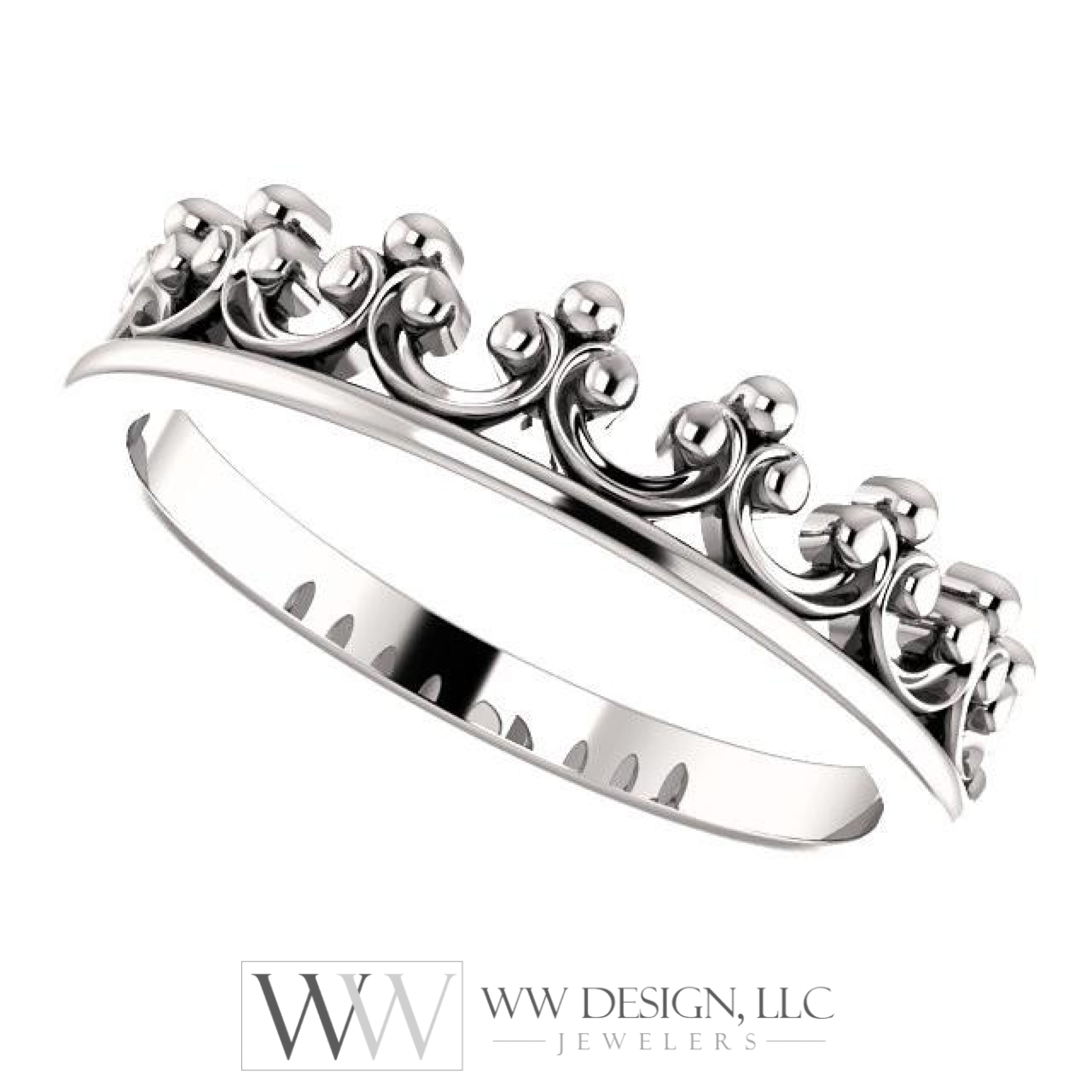 Stackable Crown Ring - Sterling Silver, 14k Gold (Y, W or R), Platinum