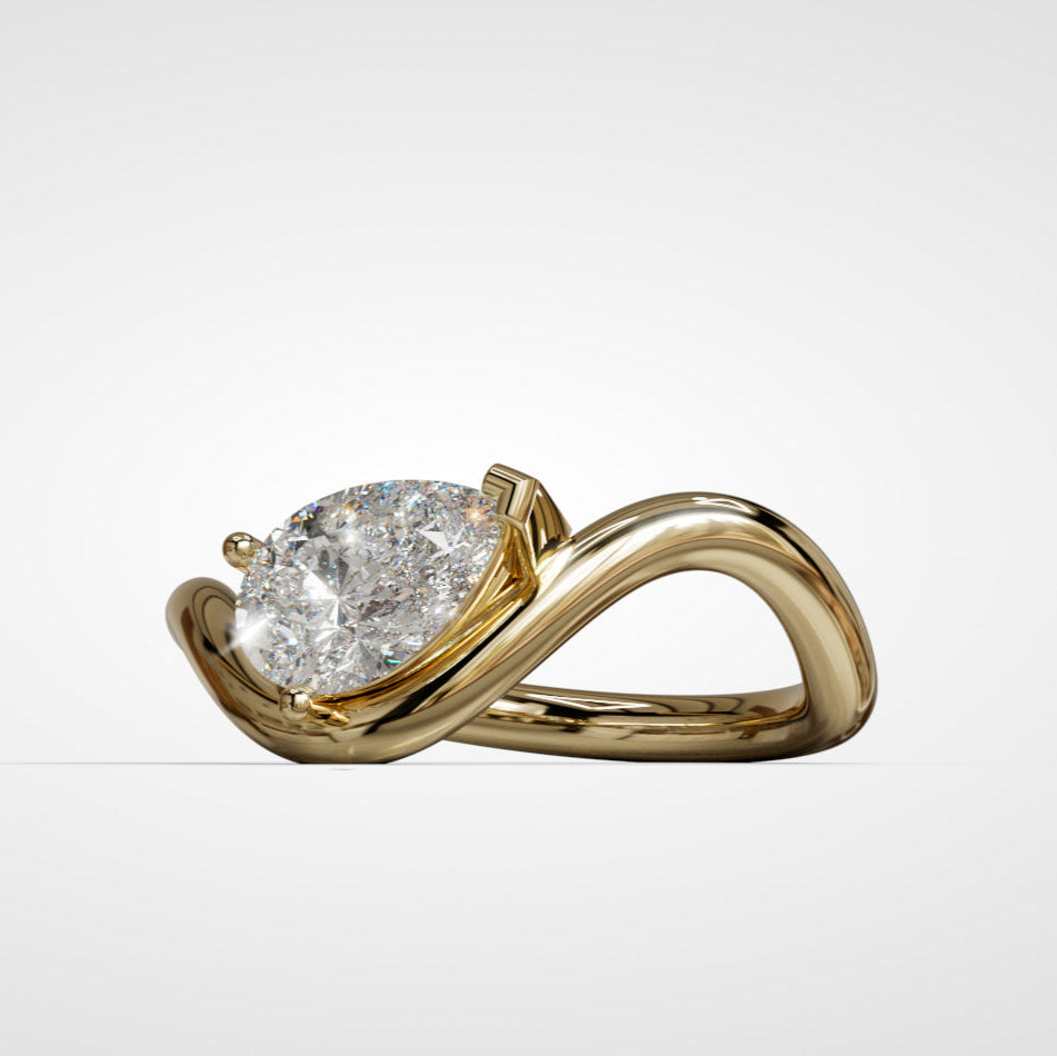 Diamond Wave Ring - 14k Gold (Yellow, White or Rose), Platinum - Natural Diamond or Lab Diamond