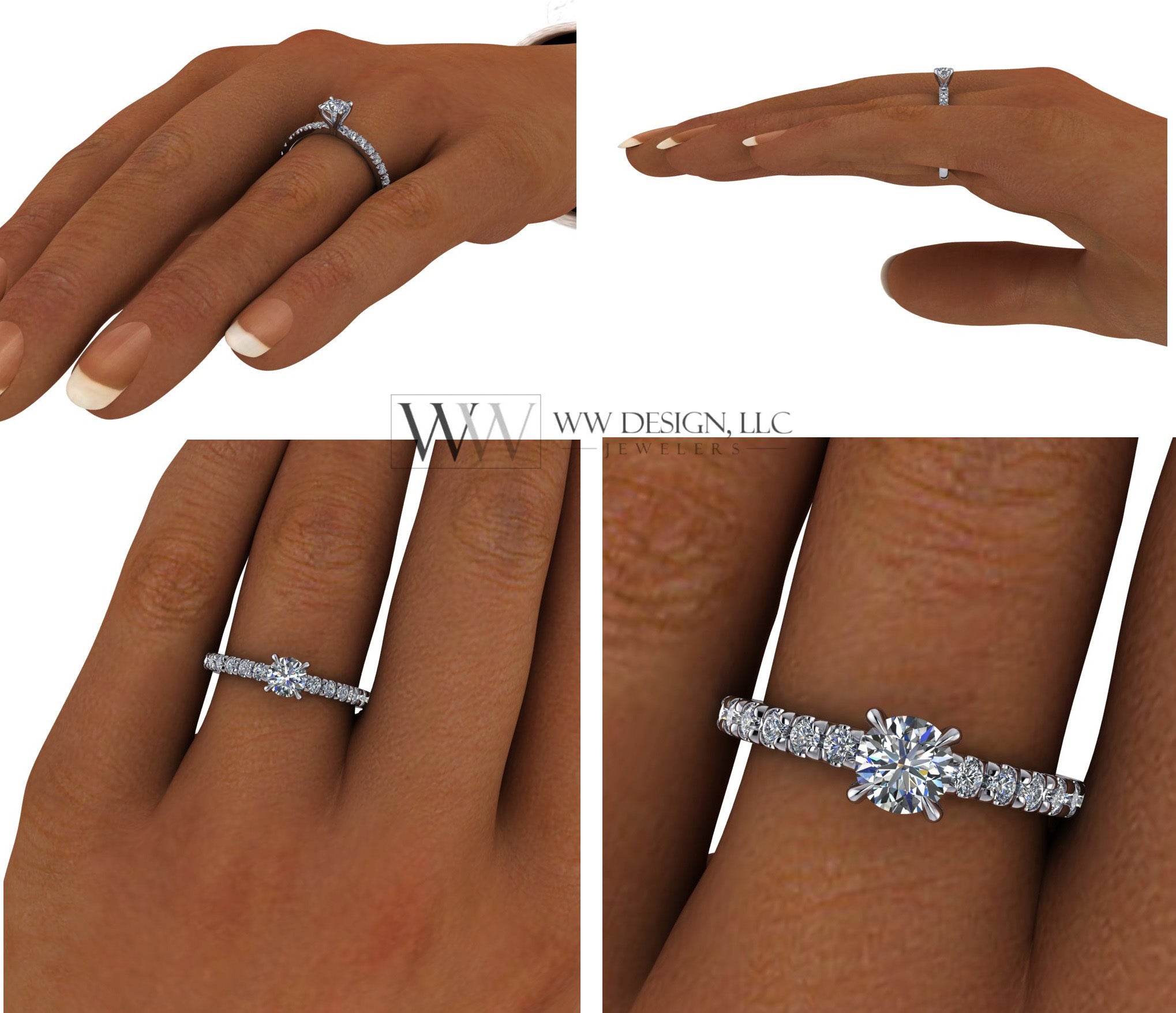 DIAMOND Engagement Ring Genuine F+ VS 0.25 ct (0.61 ctw) 4.1mm 14k Gold (Y, W, R) 18k Gold, Platinum Round w Pave Diamond Band Promise Ring