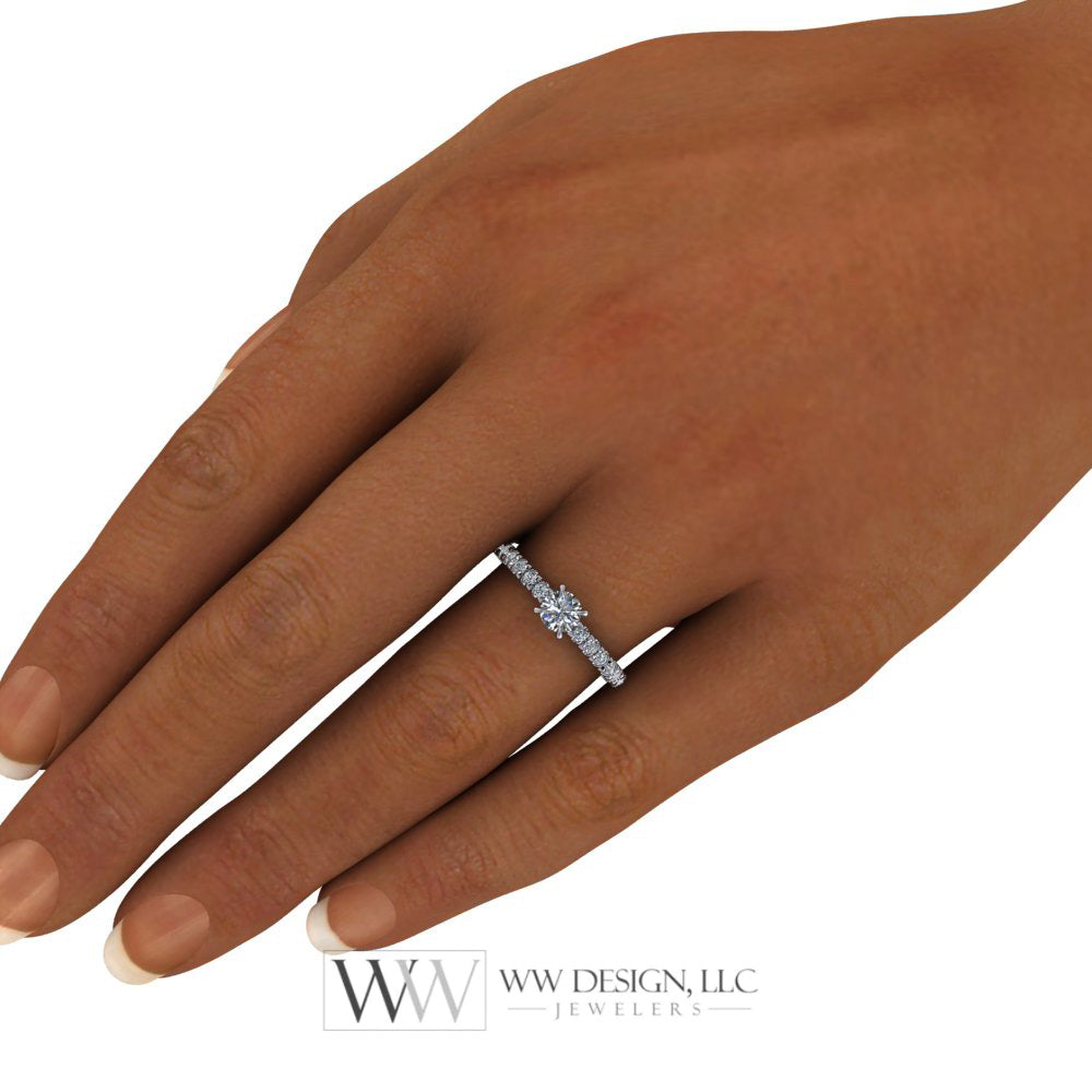 DIAMOND Engagement Ring Genuine F+ VS 0.25 ct (0.61 ctw) 4.1mm 14k Gold (Y, W, R) 18k Gold, Platinum Round w Pave Diamond Band Promise Ring