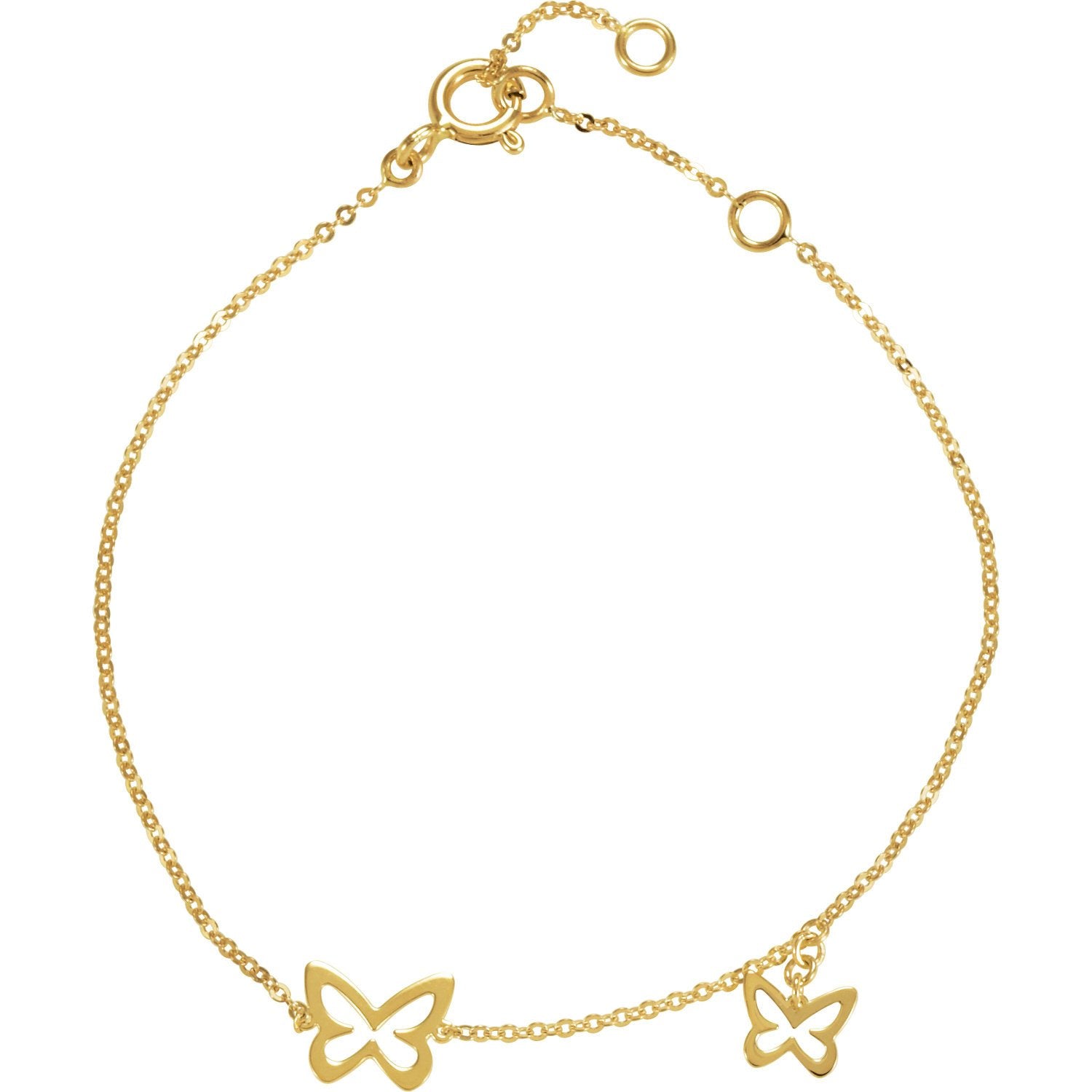 Butterfly Charm Chain Bracelet 7" - 14k Yellow Gold