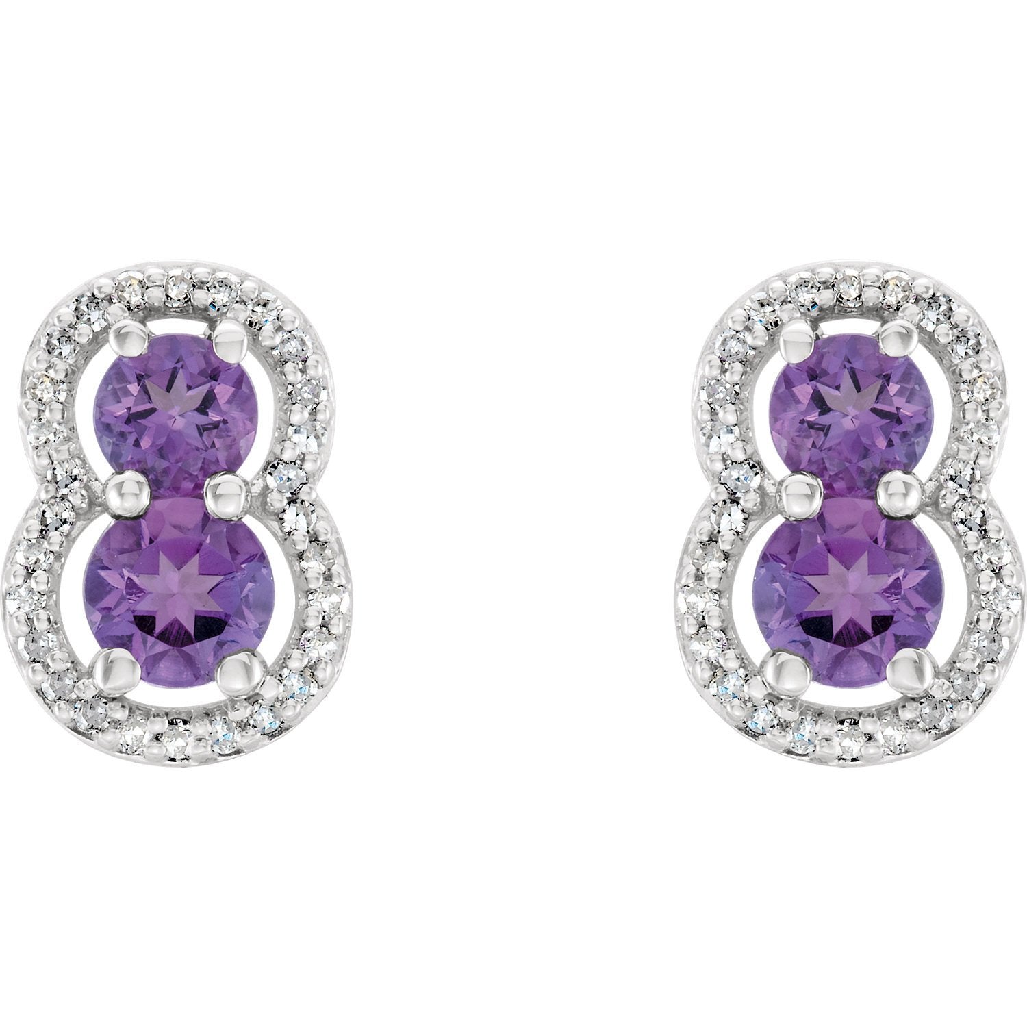 Amethyst & 1/6 CTW Diamond Earrings - 14k White gold