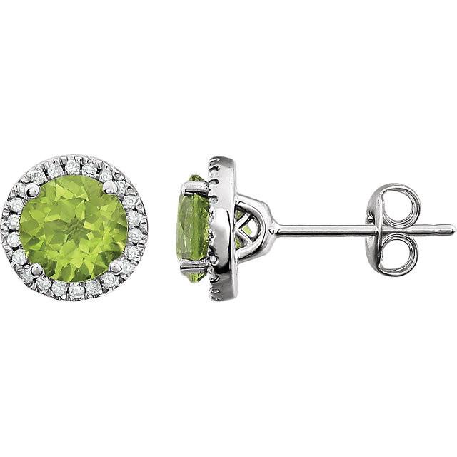 Peridot & 1/8 CTW Diamond Earrings - 14k White gold