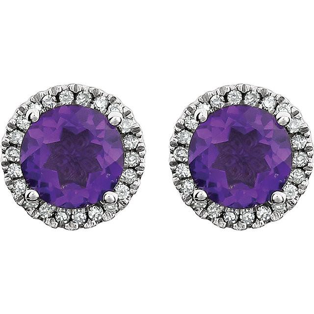 Copy of Amethyst & 1/8 CTW Diamond Earrings - 14k White gold