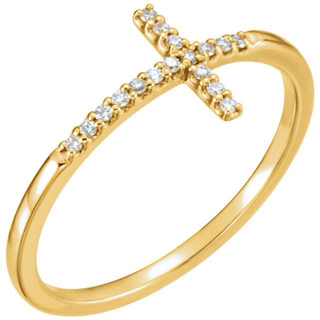 0.085 CTW Diamond Sideways Cross Ring - Sterling Silver, 14k Gold (Y, W or R)