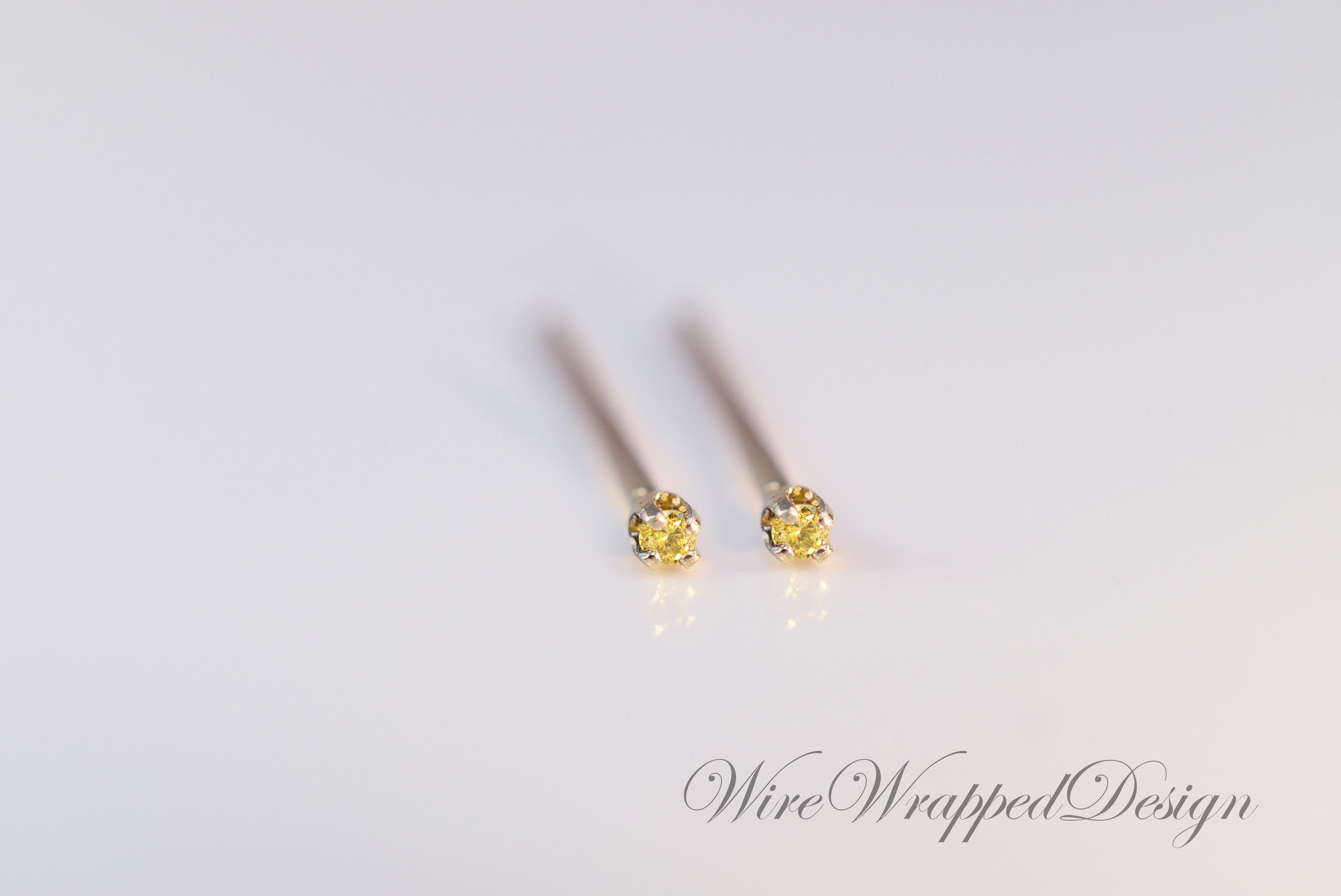 Genuine Canary Yellow DIAMOND Earring Studs - 1.5mm 0.03tcw (0.015 ea) - 14k Solid Gold (Yellow, or White), Platinum, Sterling Silver