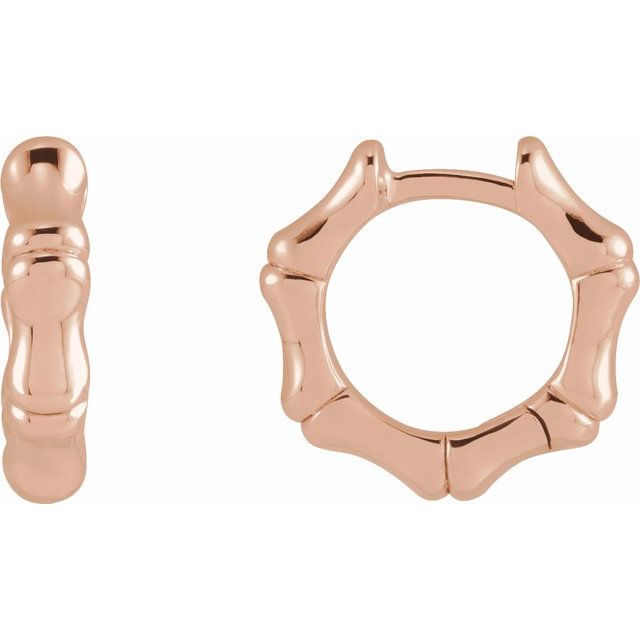 Bamboo Hinged Hoop Earrings 12 mm - 14k Gold (Y, R, W) or Platinum
