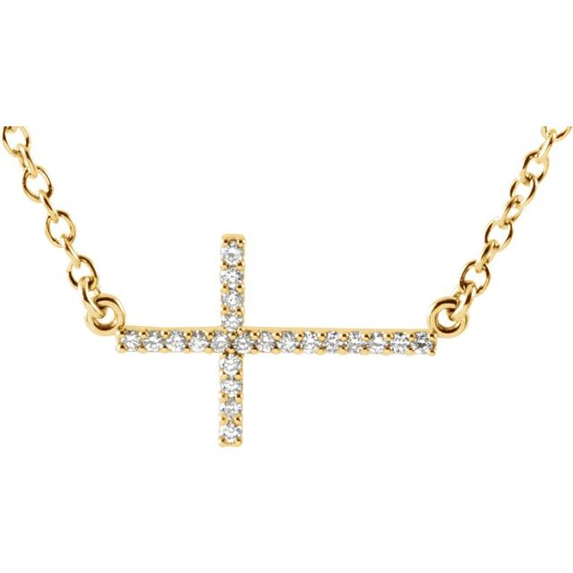 0.10 CTW Diamond Sideways Cross 16-18" Necklace - 14K Gold (Y, W, or R), or Platinum