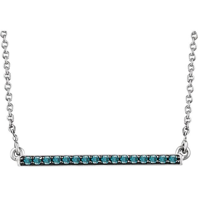 1/6 CTW Blue Diamond Bar Necklace 16-18" - 14k White Gold