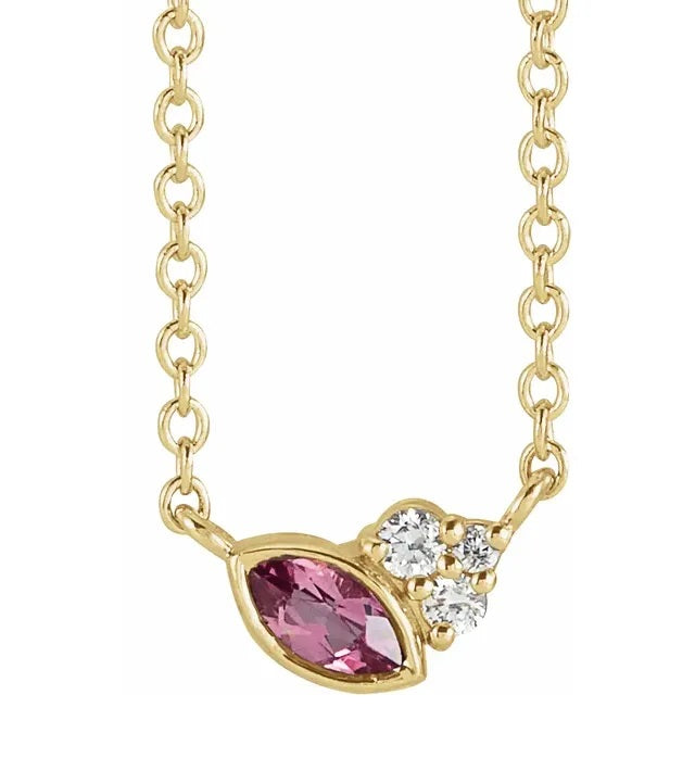 Pink Tourmaline & 0.03 CTW Diamond 16" or 18" Necklace - 14k Gold (Yellow, Rose, or White), Platinum, or Sterling Silver - WWDesignJewelers.com