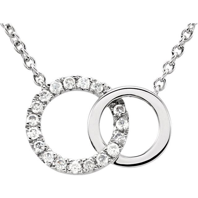 0.06 CTW Diamond Double Interlocking Circles Necklace 18" - 14k White Gold