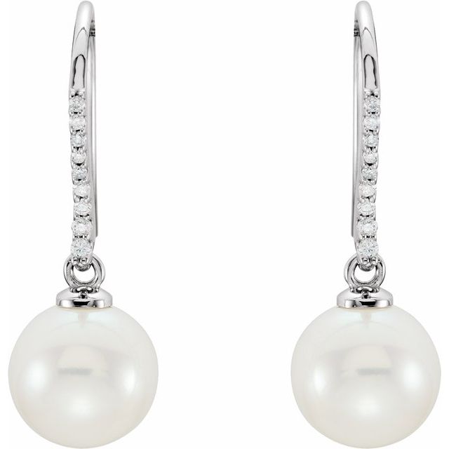 Freshwater Cultured Pearl & 1/8 CTW Diamond Earrings - 14k Gold (Yellow & White)