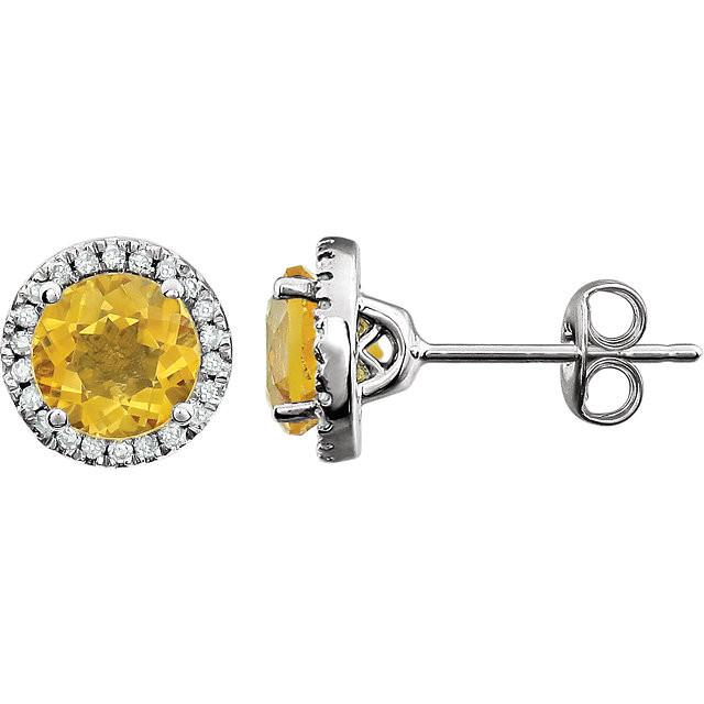 Citrine & 1/8 CTW Diamond Earrings - 14k White gold