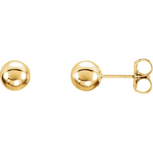 5mm Ball Earrings with Bright Finish - 14K Gold (Yellow or White)