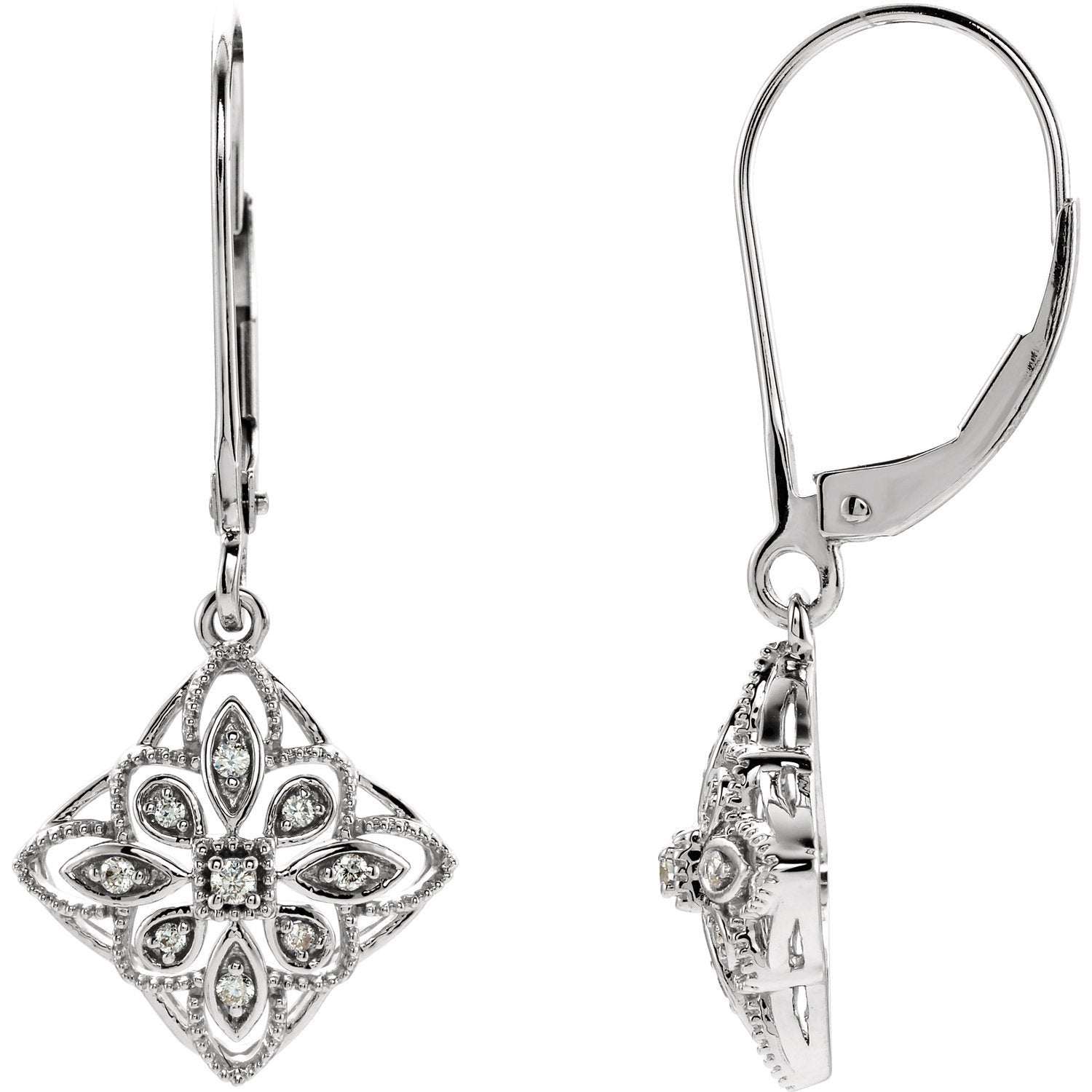 Sterling Silver 1/10 CTW Diamond Granulated Filigree Earrings