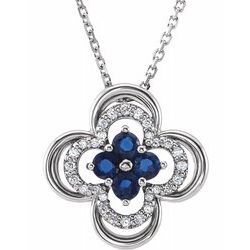 1/4 CTW Diamond and Sapphire Clover Necklace 16-18" - 14k Gold (Y, W or R), or Platinum - wwdesignjewelers.com