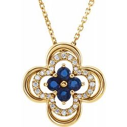 1/4 CTW Diamond and Sapphire Clover Necklace 16-18" - 14k Gold (Y, W or R), or Platinum - wwdesignjewelers.com