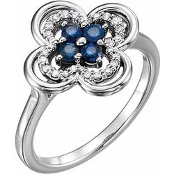 Blue Sapphire & 1/10 CTW Diamond Clover Ring - 14k Gold (Y, W or R), Platinum - wwdesignjewelers.com