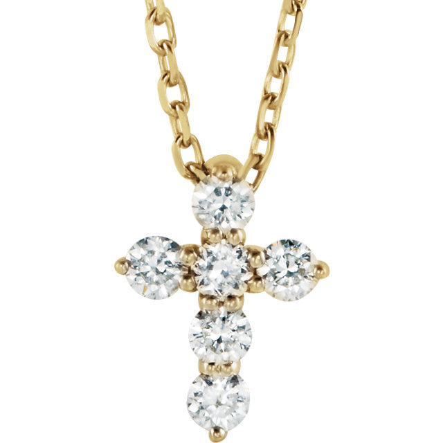 1/6 CTW Diamond Cross 16-18" Necklace - 14k Gold (Y, W or R), Platinum, Sterling Silver