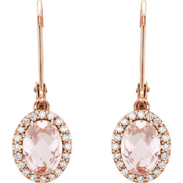 14k Rose Gold Morganite & 1/5 CTW Diamond Earrings