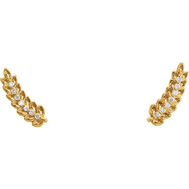 0.04 CTW Diamond Leaf Ear Climbers - 14K Gold (Y, R OR W), Platinum, or Sterling Silver